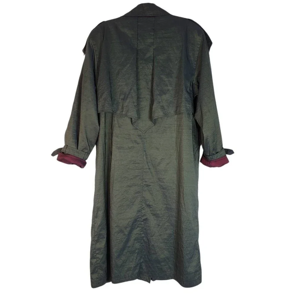 Neiman Marcus Double Breasted Belted Water Resistant Trench Coat Olive Green 14‎